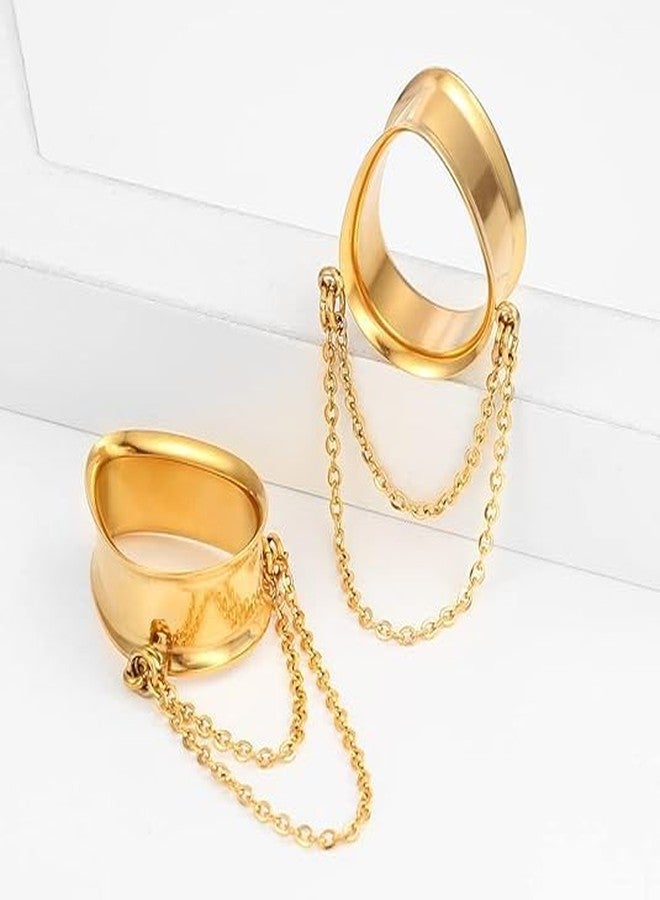 Earblity 2PCS Dangle Chain Teardrop Ear Plugs Tunnels Daily 316 Stainless Steel Ear Gauges Expander Stretcher Piercing Body Jewelry 0g-1 inch 8mm-25mm (Gold, 00G(10mm)) - Image 4